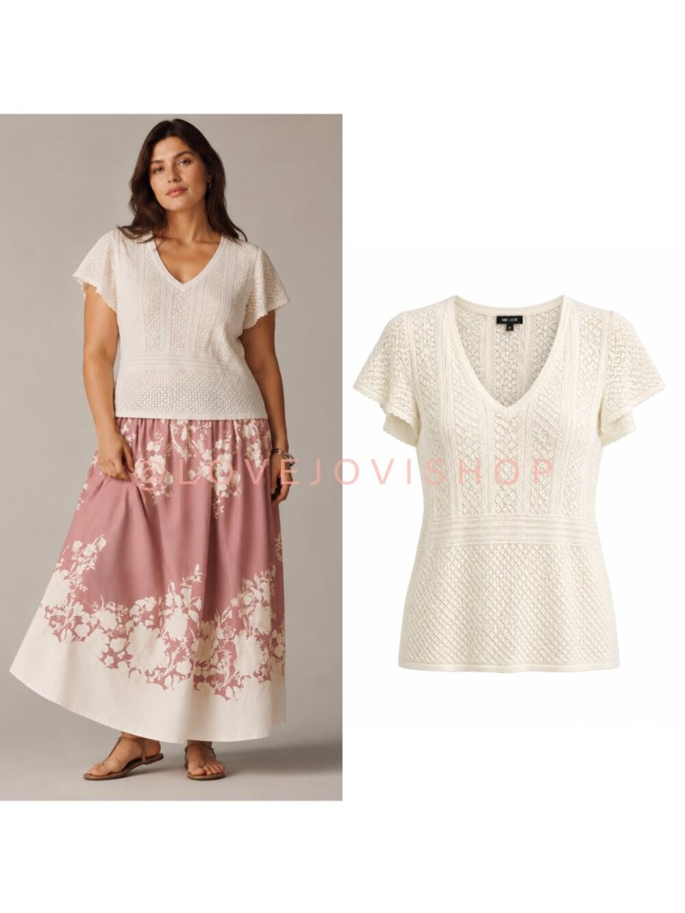 Feminine | NWT Torrid Crochet Cream Knit V-Neck Flutter Short Sleeve Sweater Top